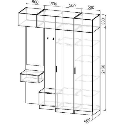 Набор мебели для прихожей "Марсель-259" МР 01-259 В2490 Ш2000 Г580 (ЛД..